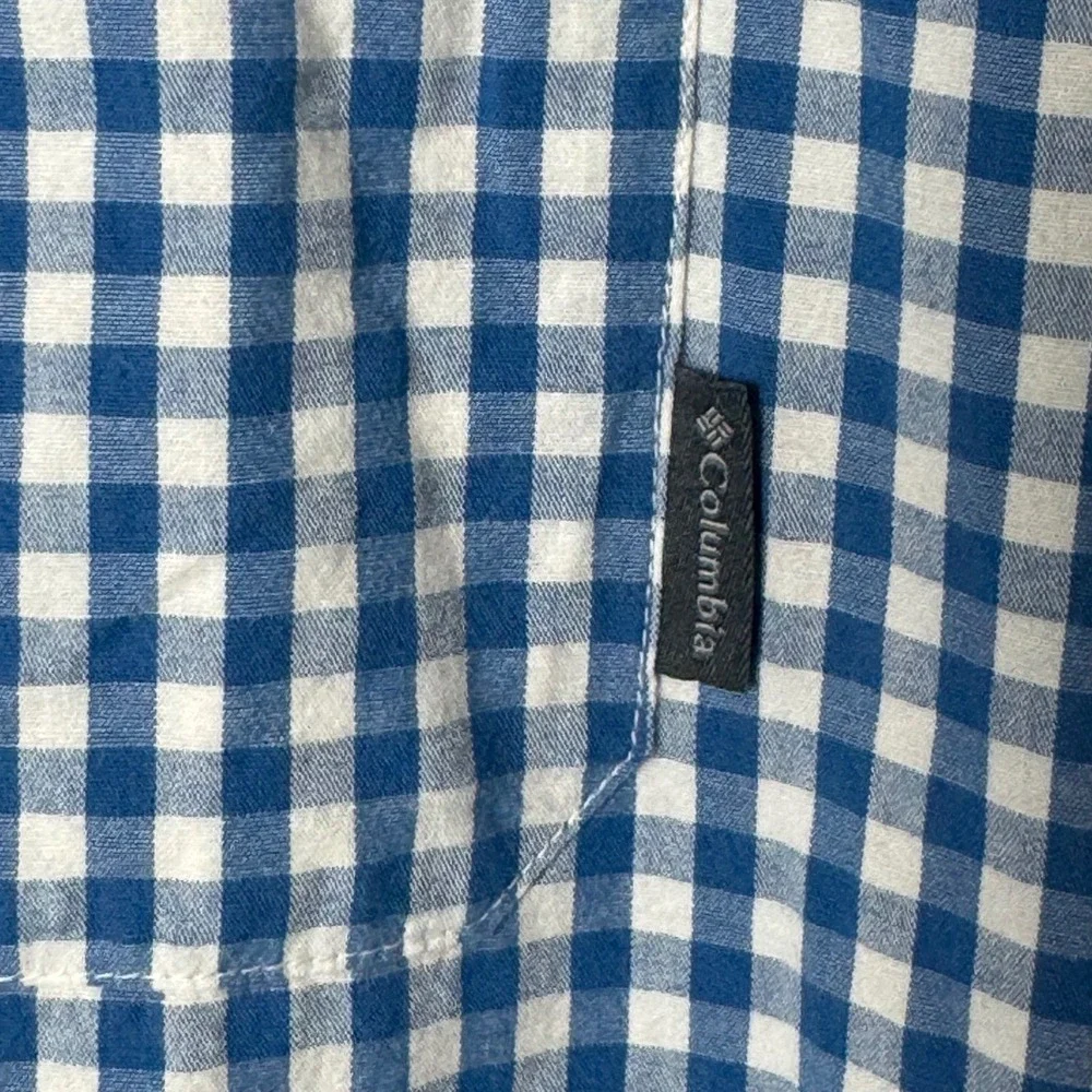 Columbia Mens XL Blue White Gingham Short Sleeve‎ Button Down Shirt Regular Fit